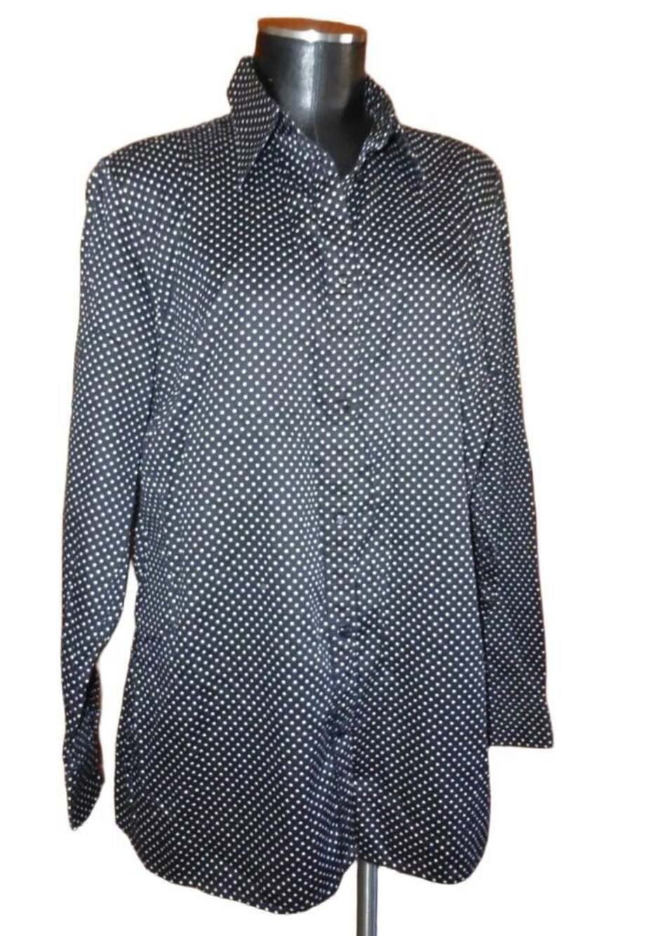 Lauren Ralph Women's Navy and White Polka Dot Non-Iron Long Sleeve Button-Down